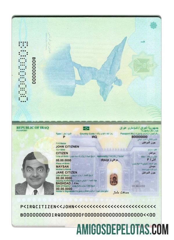 Passaporte do Iraque 2024 presente amostra